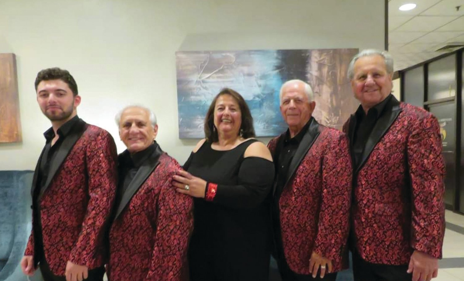 TALENTED TROUPE: Classic Blend, a premier oldies and doo wop group that is col-hosting the Dec. 13 La Vigliia with Ralph’s Catering, includes from left: Ron Giorgio, Jack Mento, Maria Russo, Ron Iacobucci and Peter Goneconte.